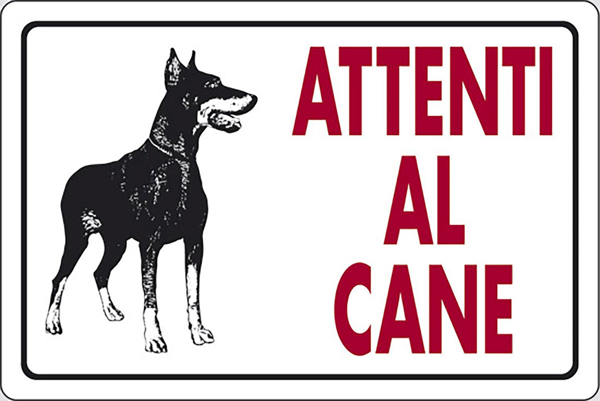 START Cartello Attenti al Cane Dobermann scritta rossa 30CMx20CM Plastica