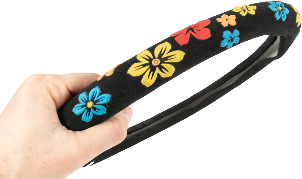 Coprivolante auto Spring diametro 37-39 cm nero con fiori, universale