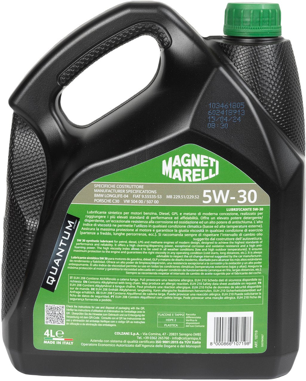 QUANTUM ENERGY Olio Lubrificante Marelli 5W-30 C3 Sintetico 4L Motore Auto