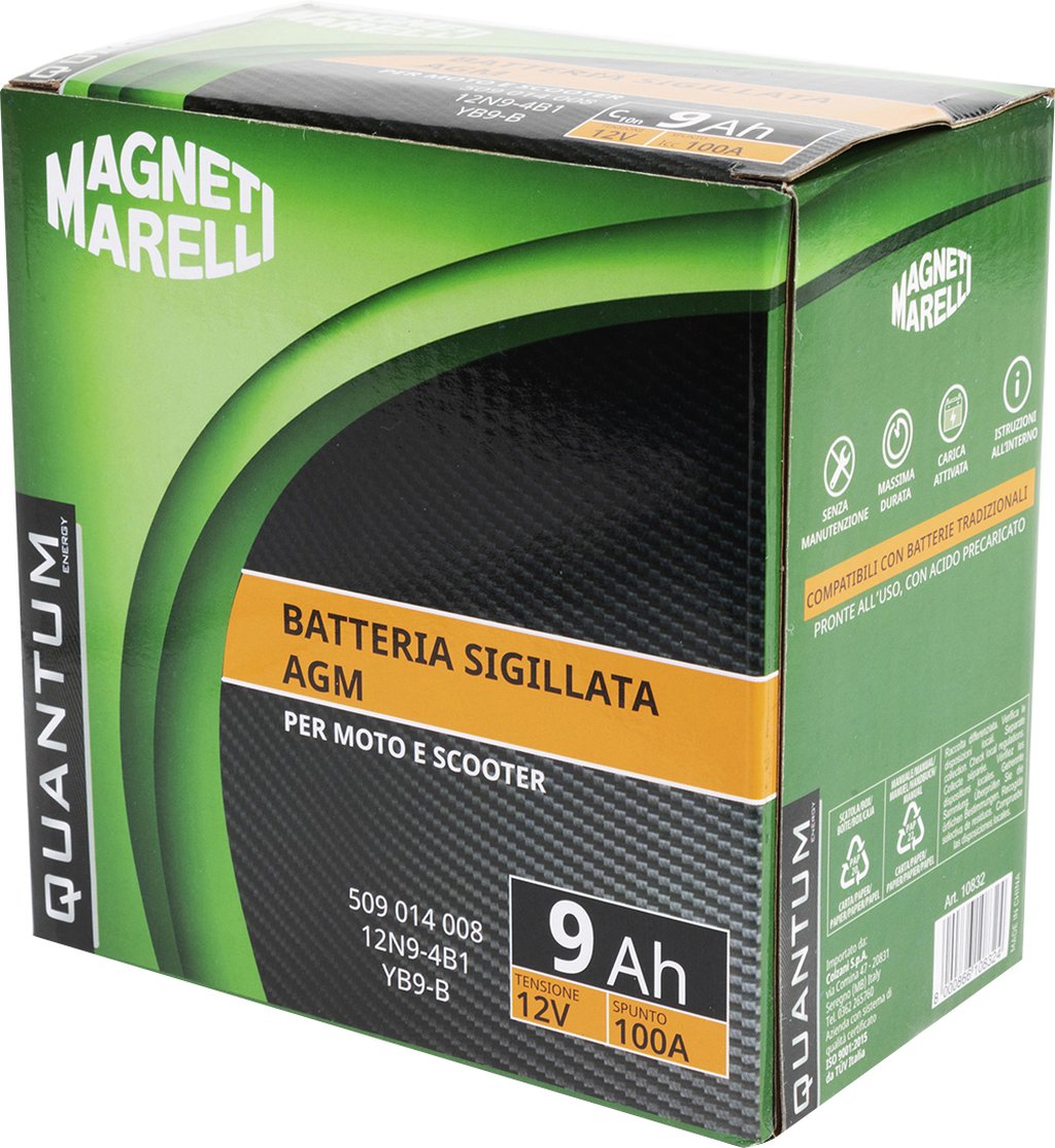 Quantum Energy Batteria Moto AGM 12V 9Ah 100A Avviamento Affidabile