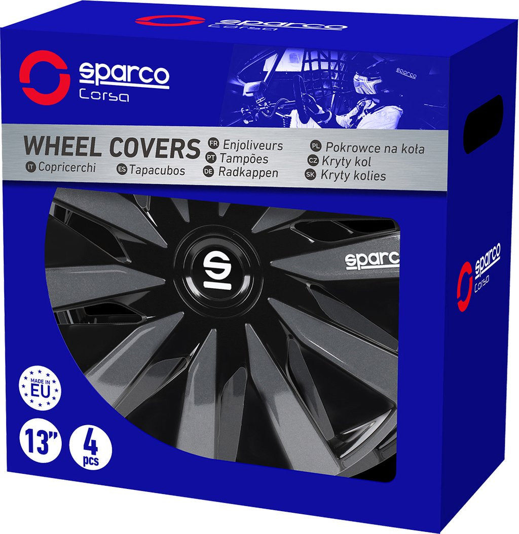 Borchie Set 4 copricerchi 13" pollici copriruota auto Lazio SPC1391BKGR nero grigio