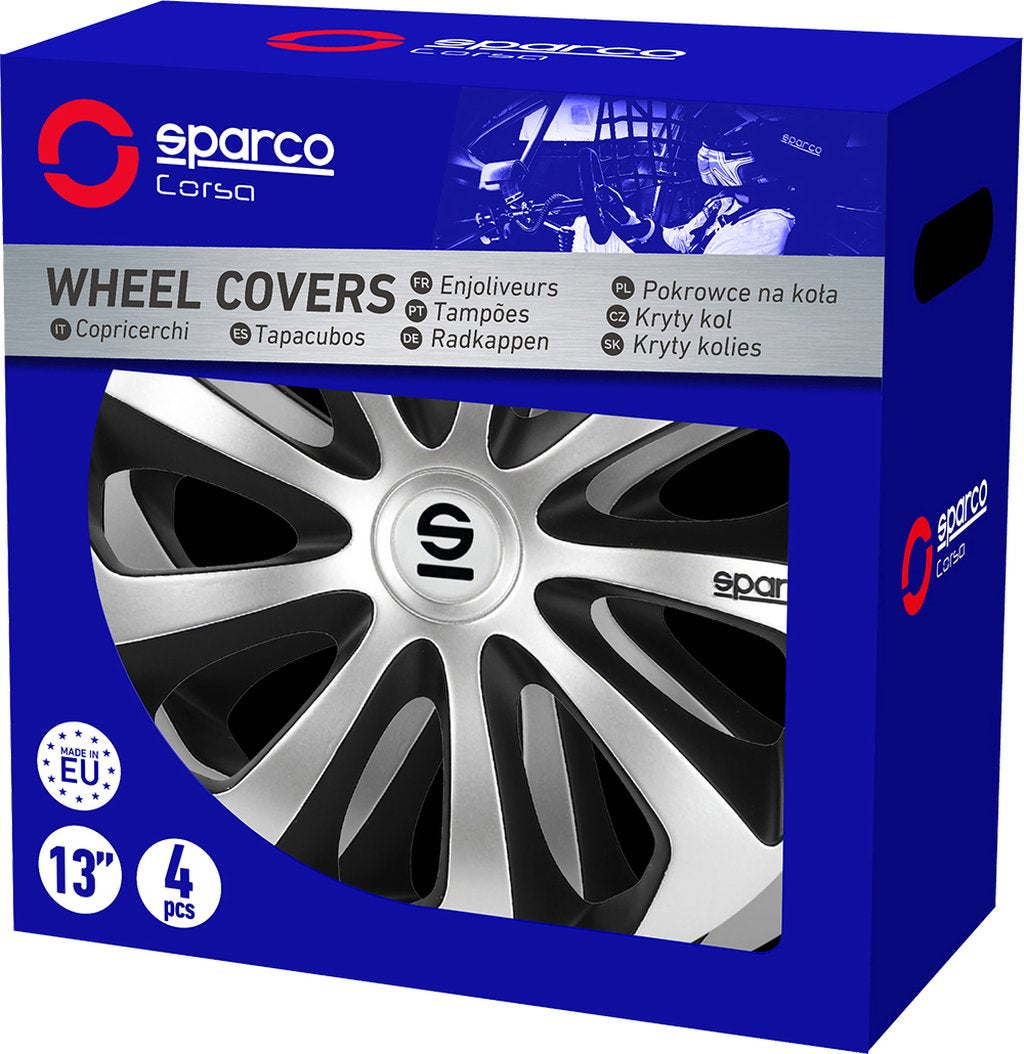 Borchie Set 4 copricerchi 13" pollici copriruota auto Sicilia SPC1373SVBK argento nero