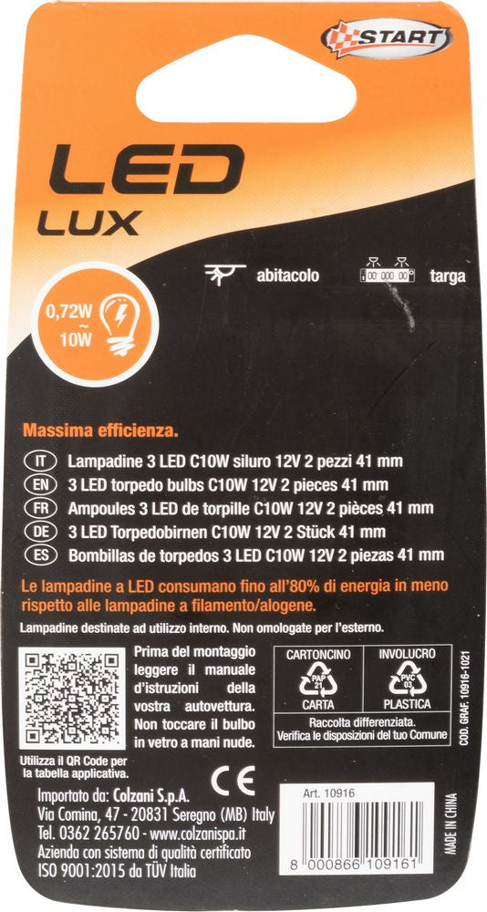 Lampadine siluro auto 3 Led 12V 10W due pezzi 41 mm illuminazione