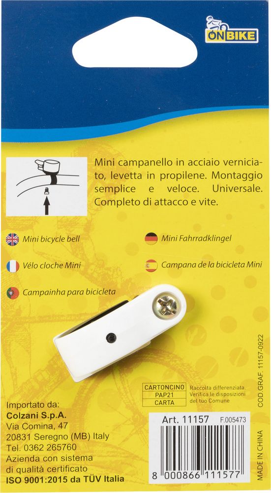 MIni campanello universale per bicicletta in acciaio di colore bianco/silver