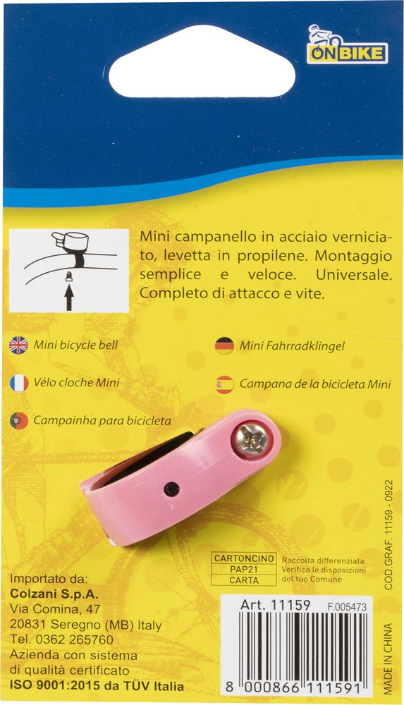 Mini campanello universale per bicicletta in acciaio di colore rosa/silver