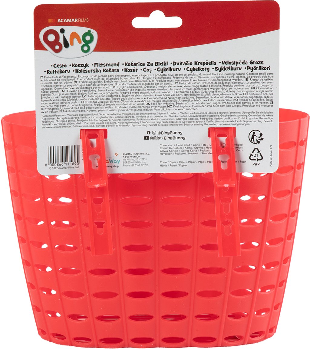 TATAWAY Cestino portaoggetti ciclo unisex con coniglietto Bing rosso 14x12x20 cm