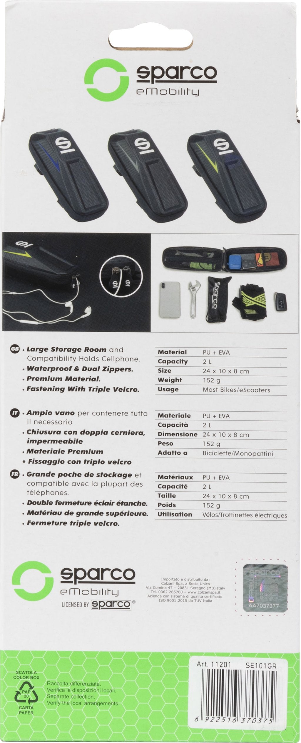 SPARCO Borsa grigia da telaio per bici in EVA con guscio rigido impermeabile