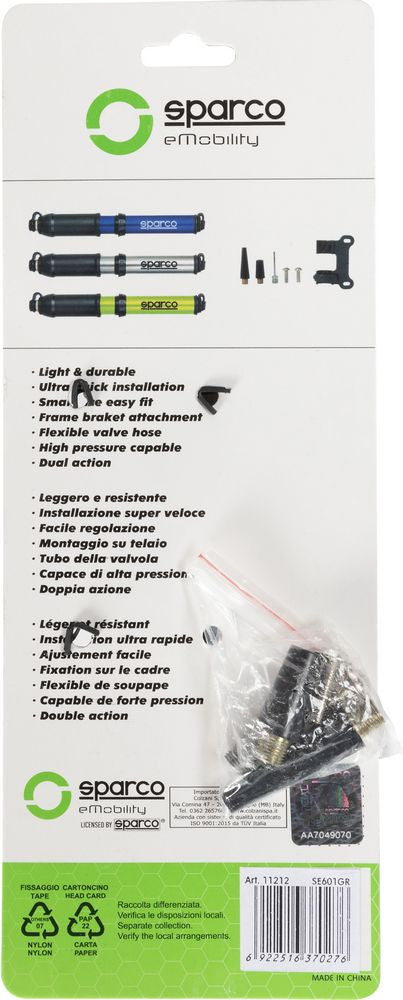 Mini pompa grigia per bicicletta in alluminio Sparco