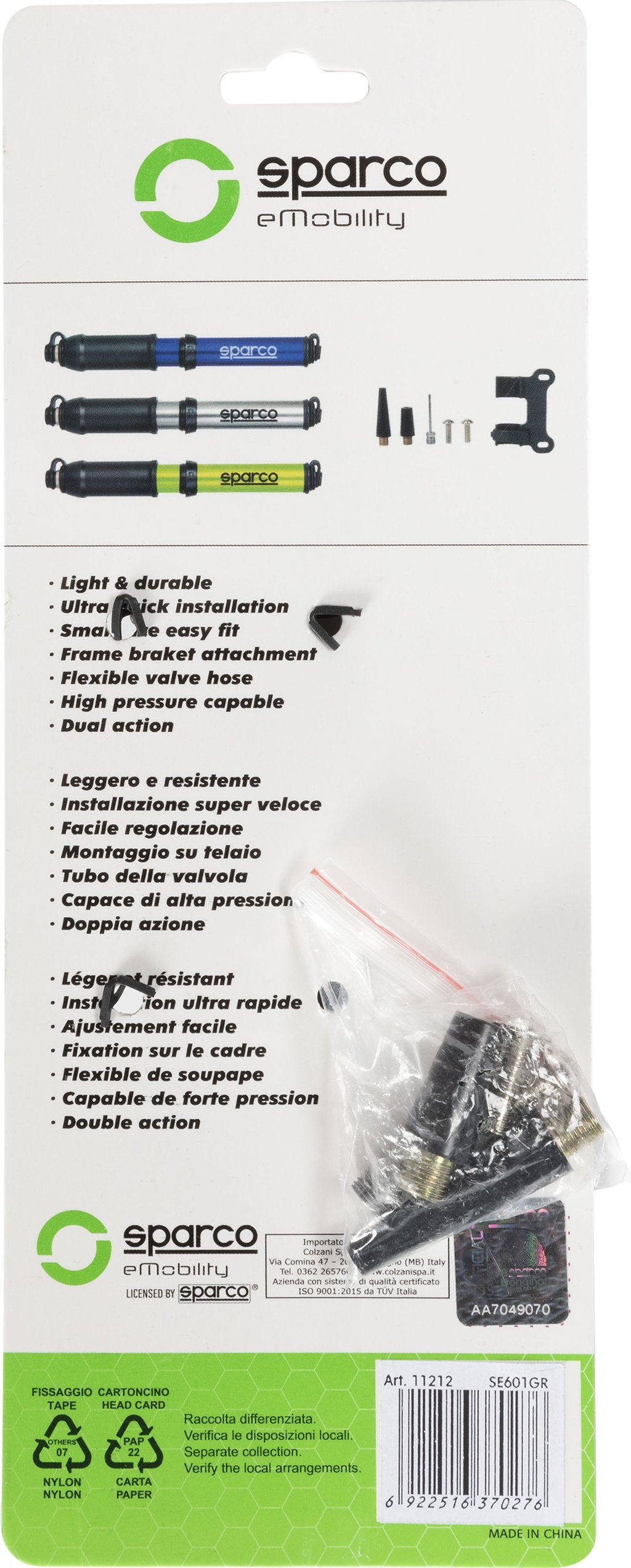 SPARCO Mini pompa grigia per bicicletta in alluminio adatta alla maggior parte