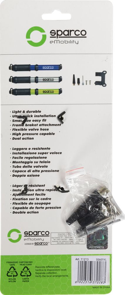 Mini pompa gialla per bicicletta in alluminio Sparco
