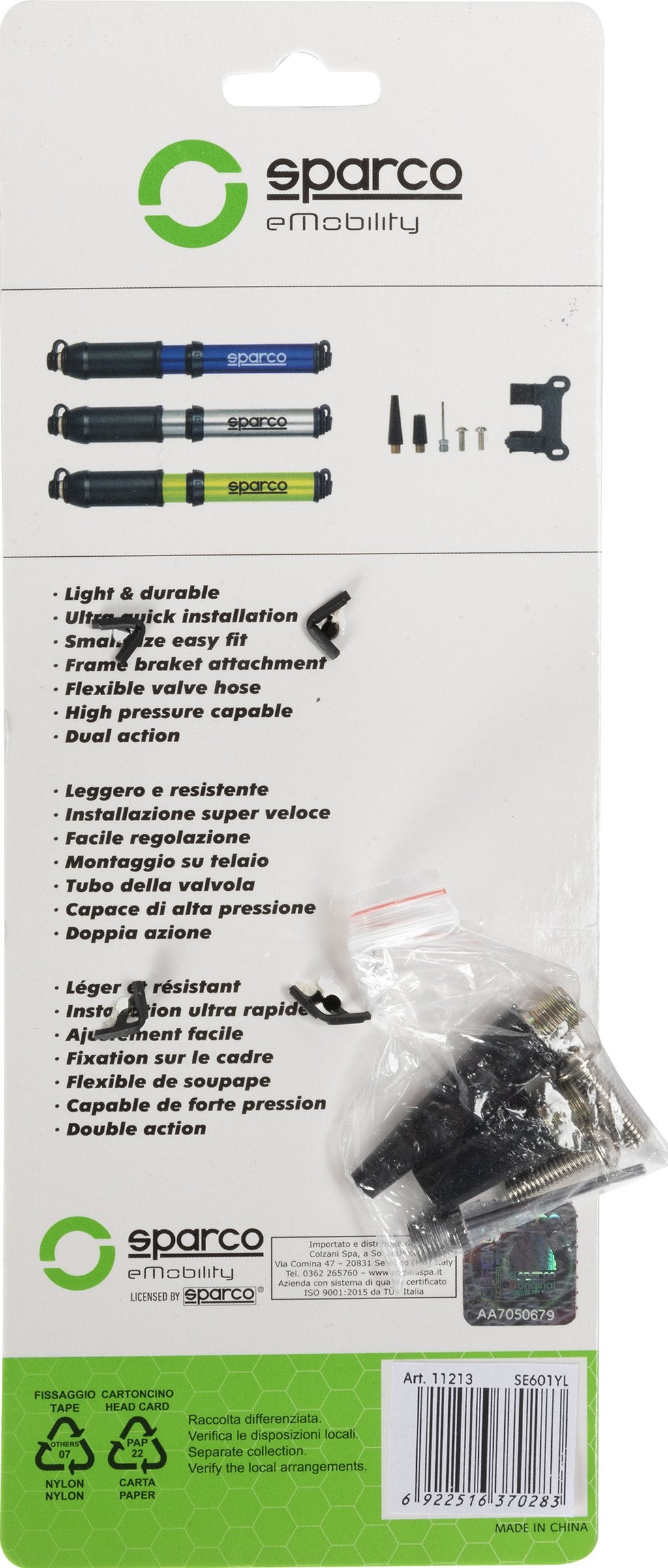 SPARCO Mini pompa gialla per bicicletta in alluminio adatta alla maggior parte