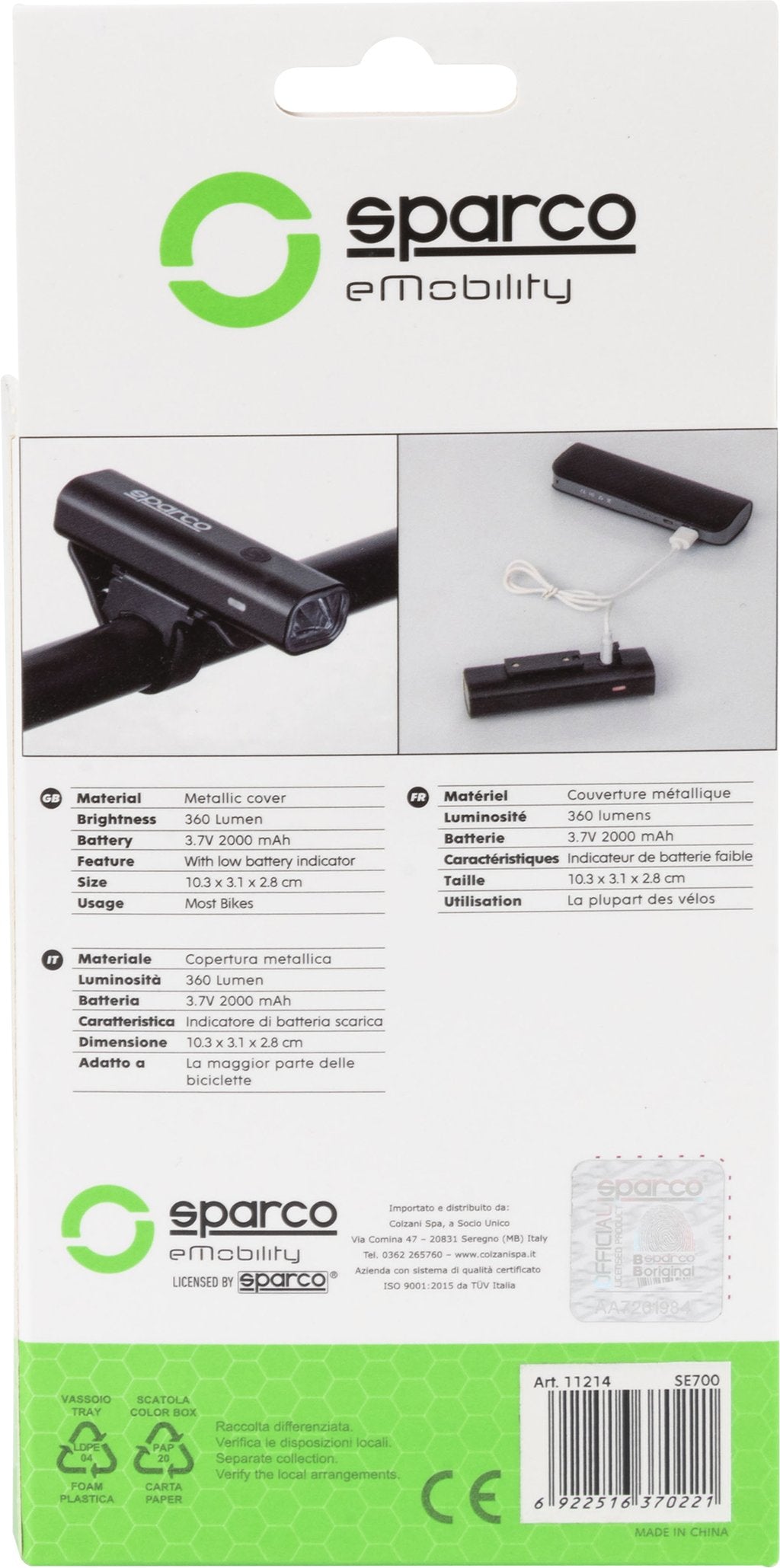 SPARCO Fanalino anteriore per bicicletta in copertura metallica con indicatore