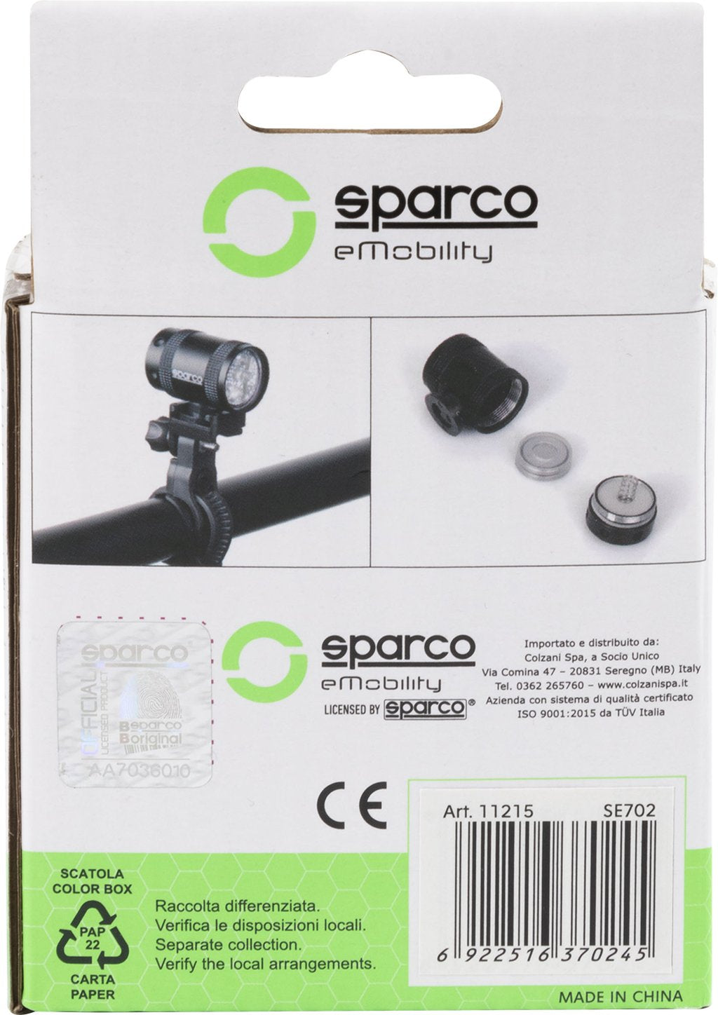 SPARCO Set luce per bicicletta in alluminio anteriore e posteriore con luce