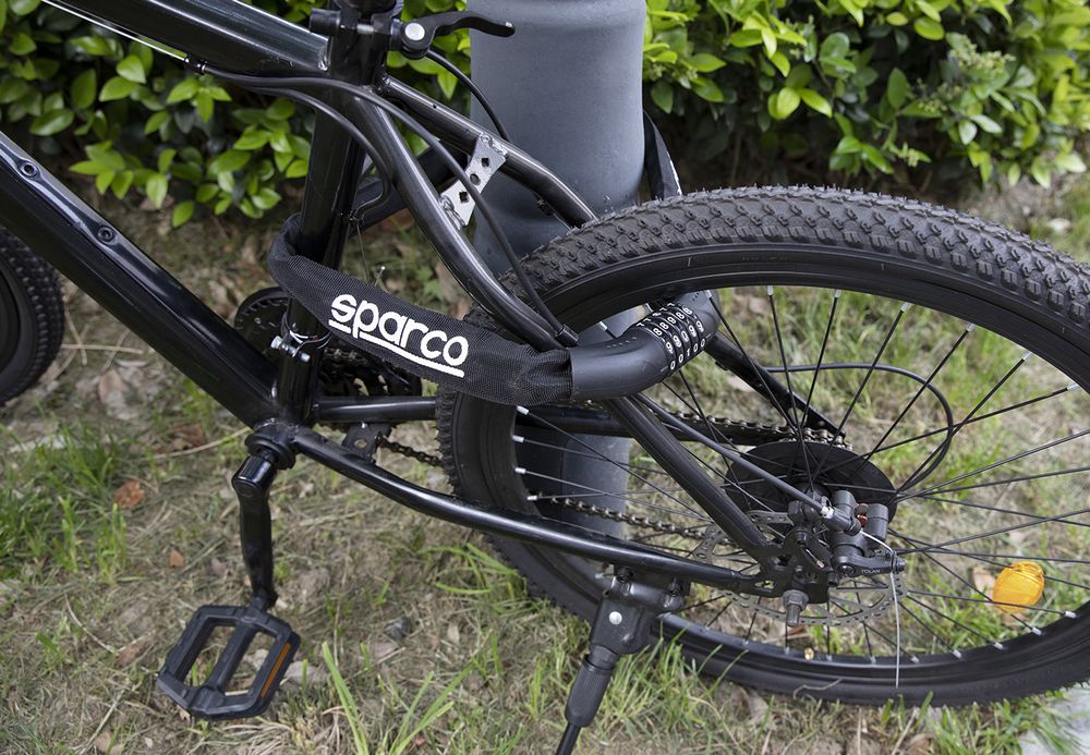 SPARCO lucchetto nero a catena per bicicletta in acciacio zinco ottone ABS