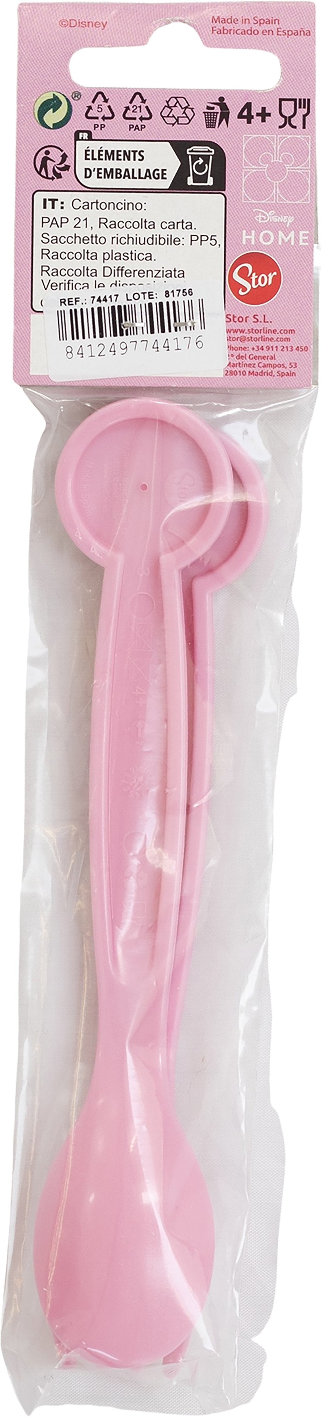 TATAWAY Disney Set 2 posate rosa per bambine in plastica Minnie Mouse forchetta