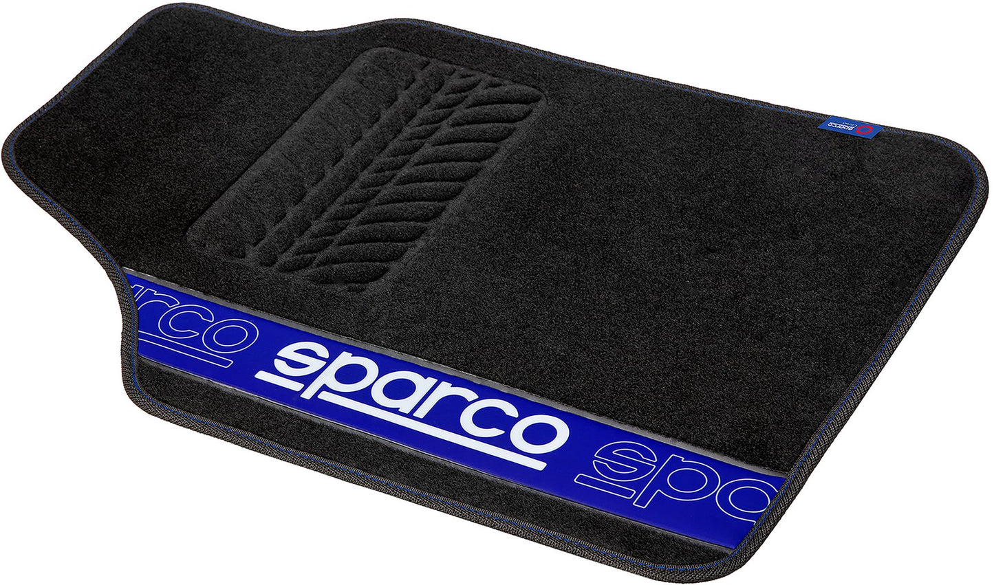 Set 4 tappetini neri e blu per auto Sparco in moquette