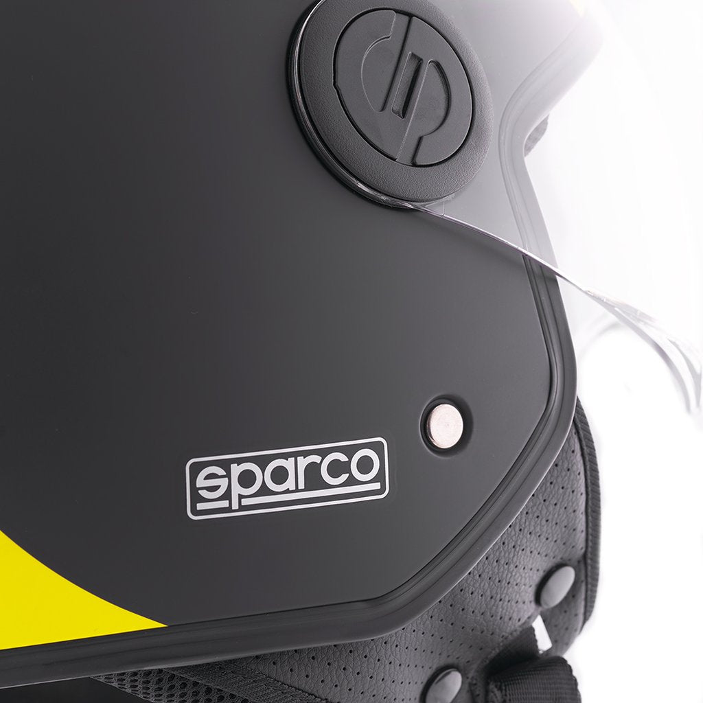 SPARCO Casco Demi-Jet per moto nero e giallo con calotta in ABS Taglia M