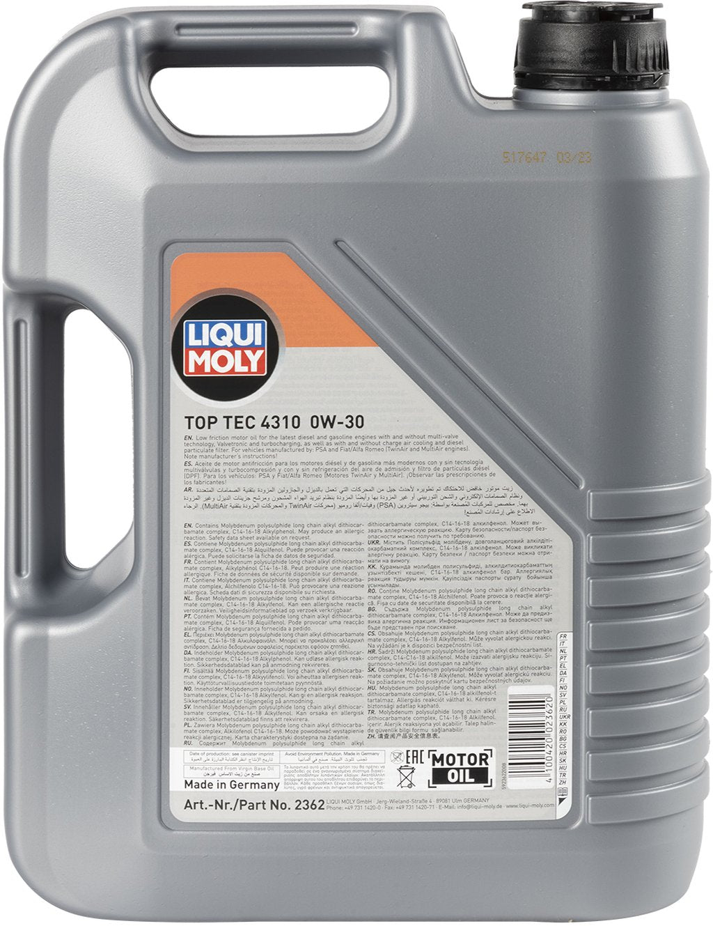 LIQUI MOLY Olio Lubrificante motore Top Tec 4310 0W-30 5L Accessorio Originale