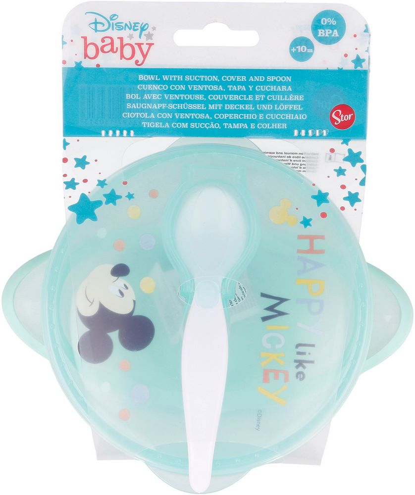 Ciotola Antiscivolo con Coperchio e Cucchiaio Mickey per bambini.