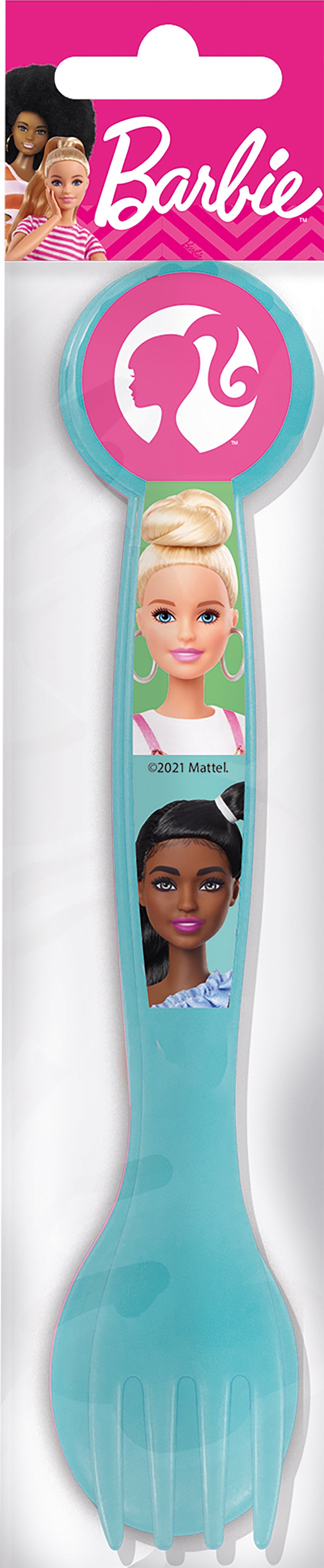 STOR Set 2 posate azzurre per bambine in plastica Barbie cucchiaio e forchetta