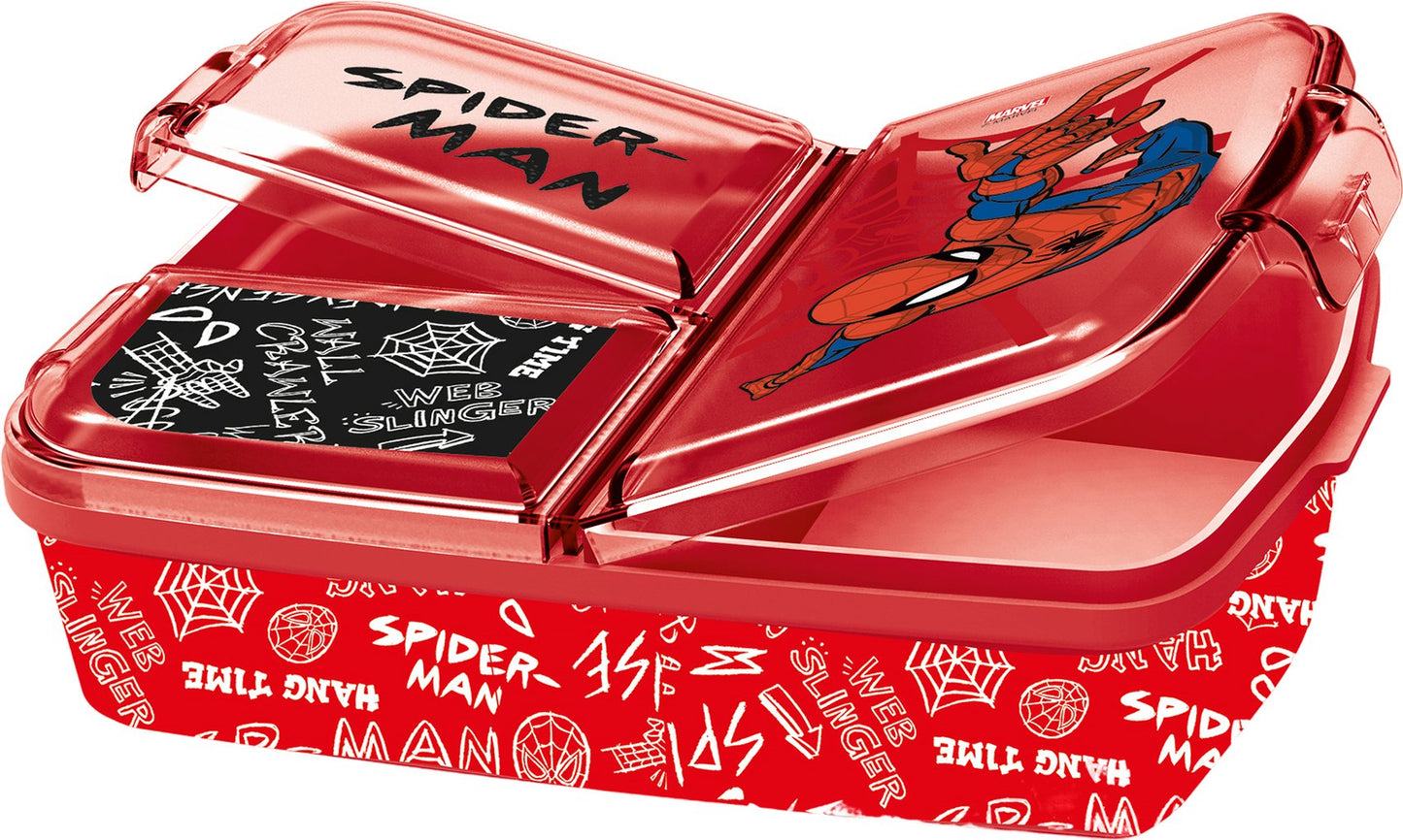 STOR Sandwich Box Bambini Marvel Spiderman 3 Scomparti in plastica senza BPA