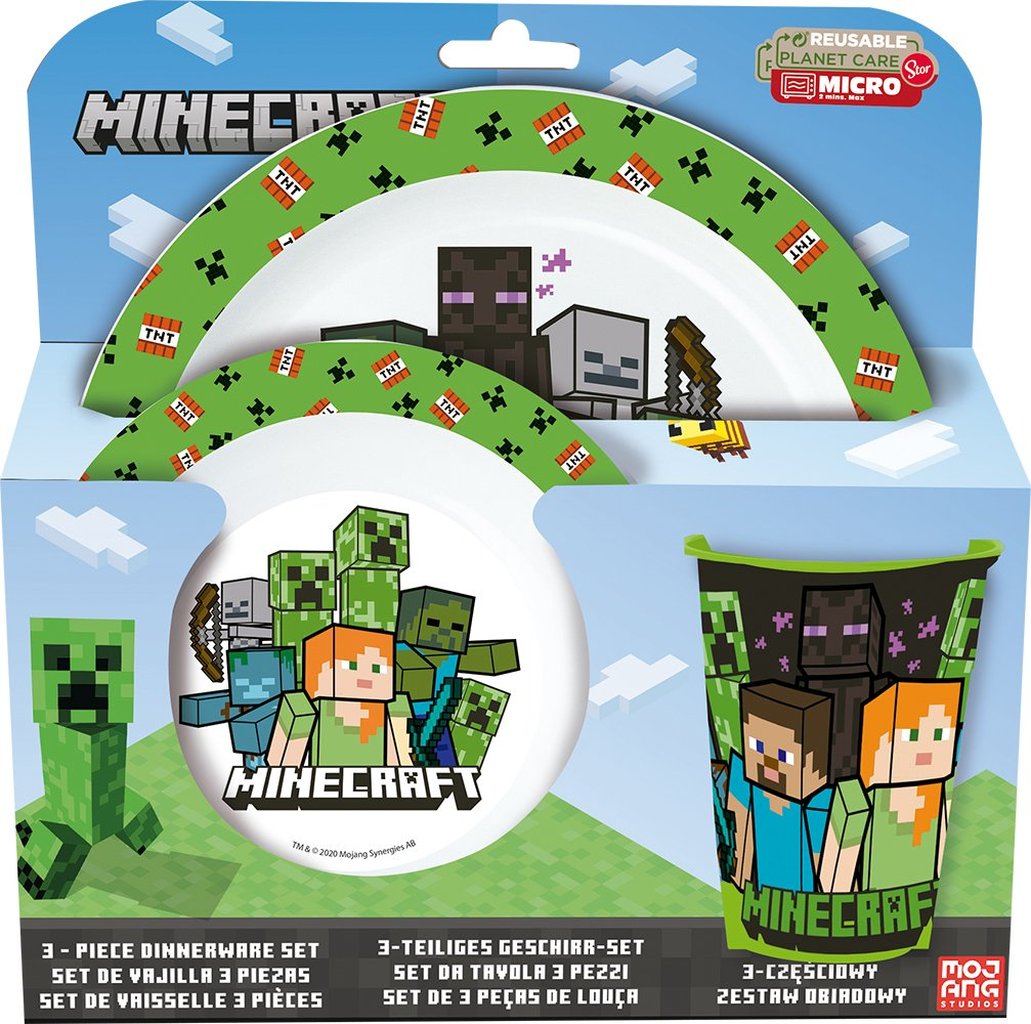 STOR Set regalo 3 pezzi Mojang Minecraft per neonati in plastica alimentare