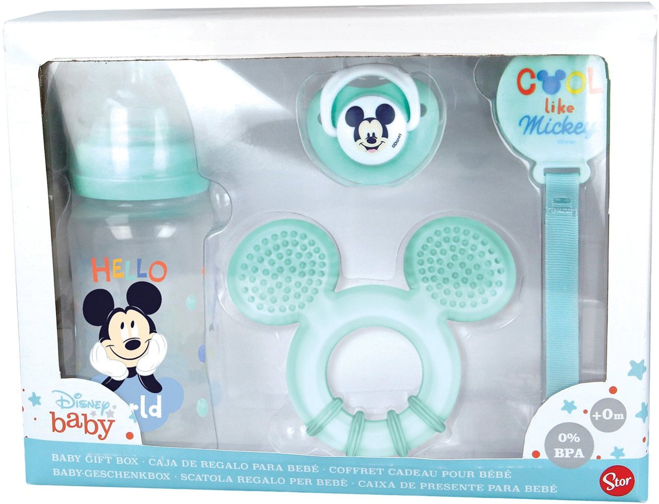 STOR Set 4 Pezzi Disney Mickey Mouse per bambini, senza BPA, con biberon