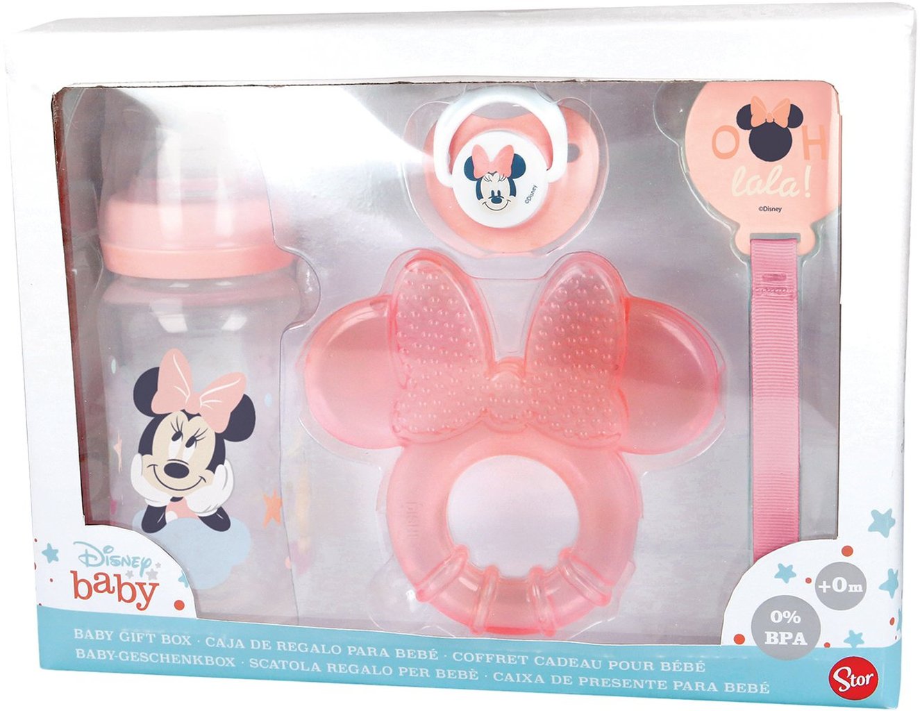 STOR Set 4 Pezzi Disney Minnie per bambini, senza BPA, con biberon, ciuccio