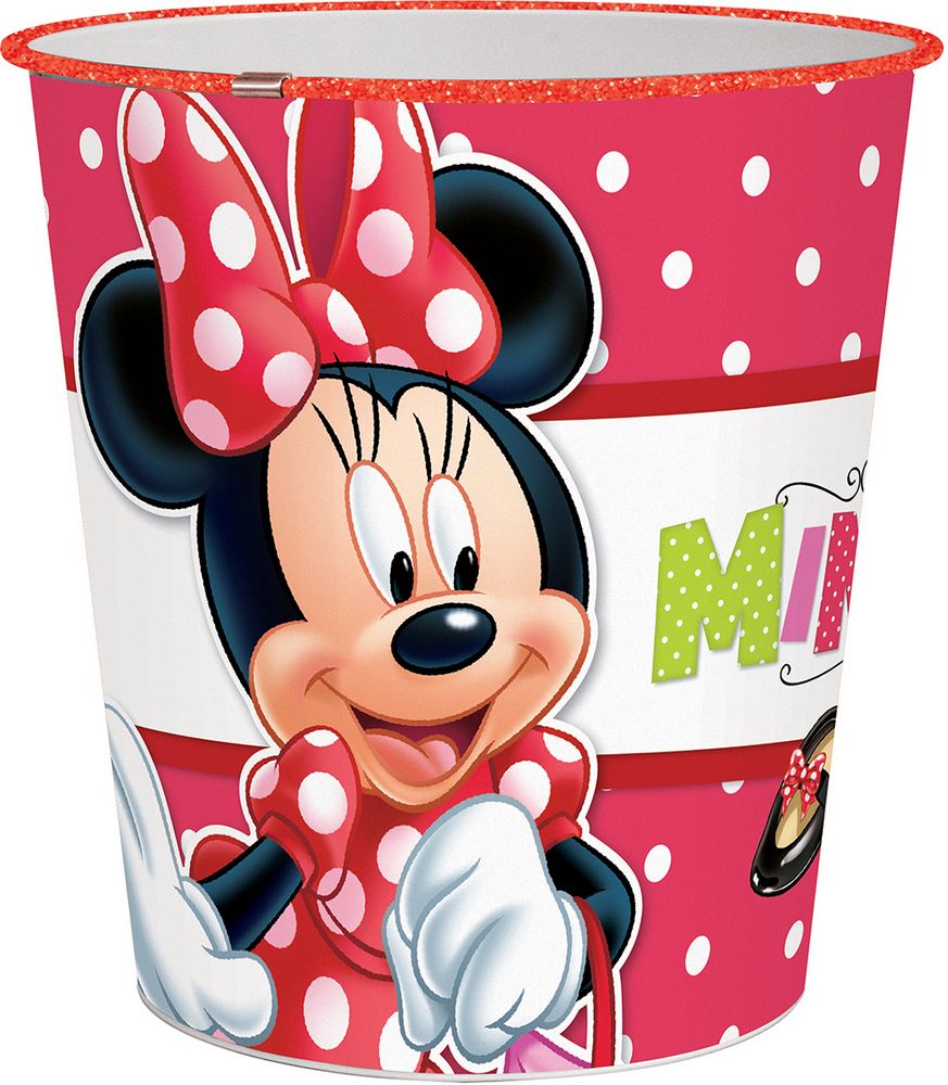 Disney cestino getta carte rosa a pois per bambine con Minnie in plastica