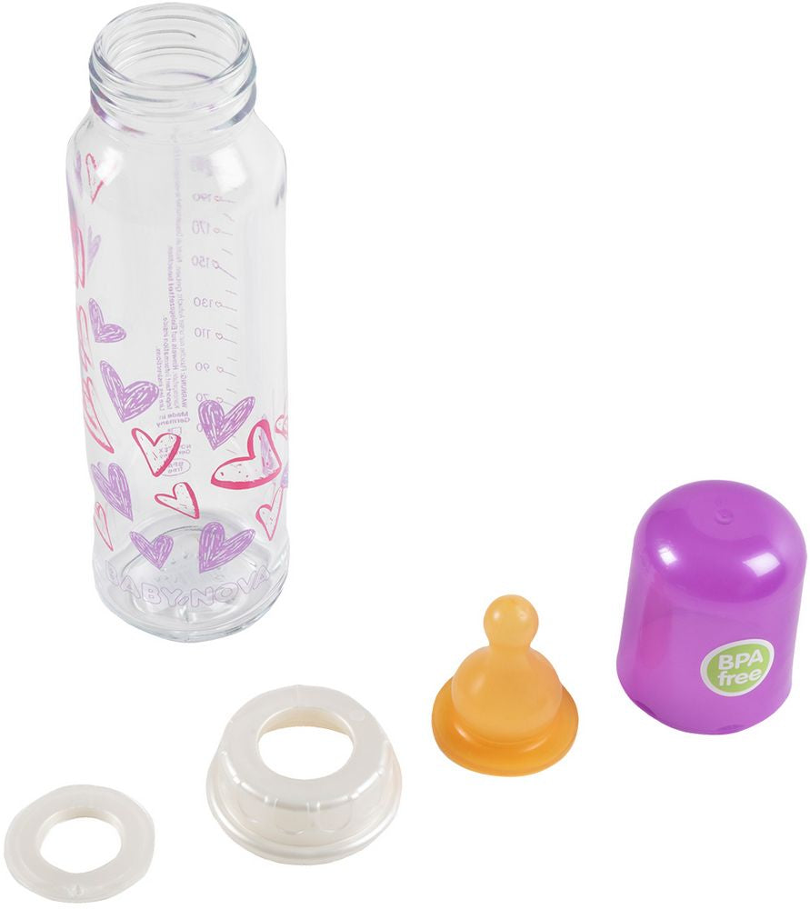 Biberon in vetro Poupy da 240 ML per neonati con tettarella in gomma naturale.
