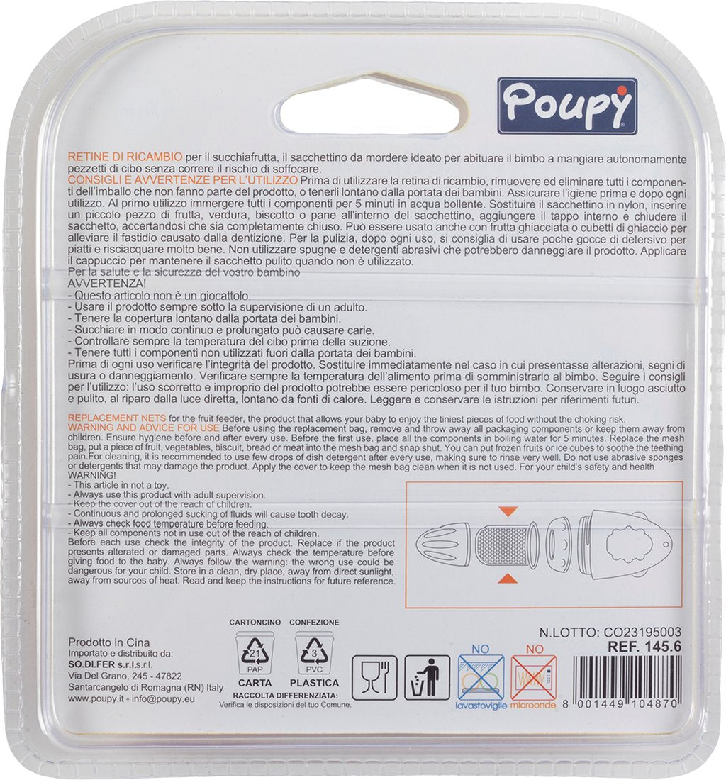 POUPY Retina di ricambio del succhiafrutta in nylon, senza BPA per bambini