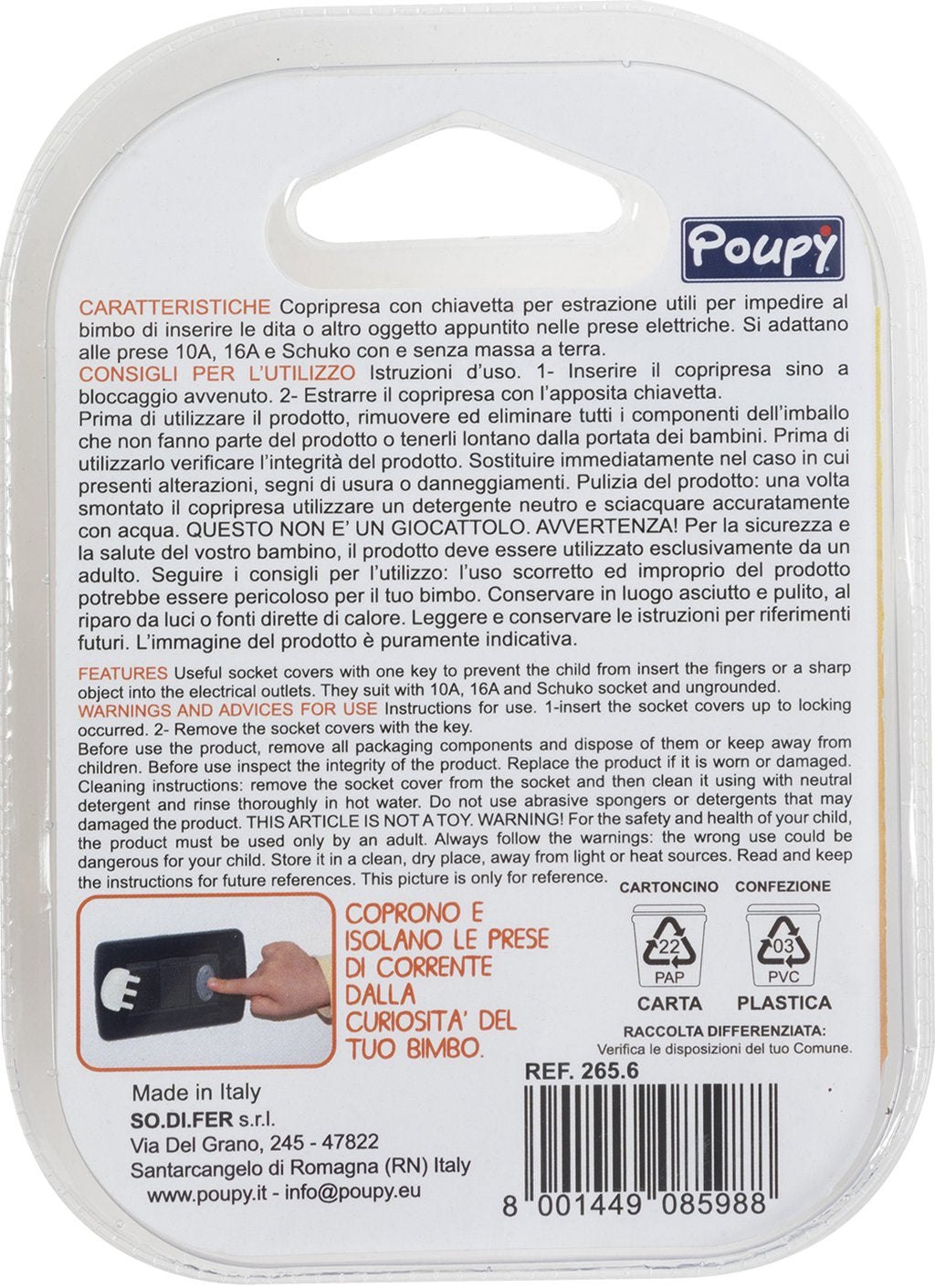 POUPY Copripresa con chiavetta di estrazione per bambini, senza BPA adatta