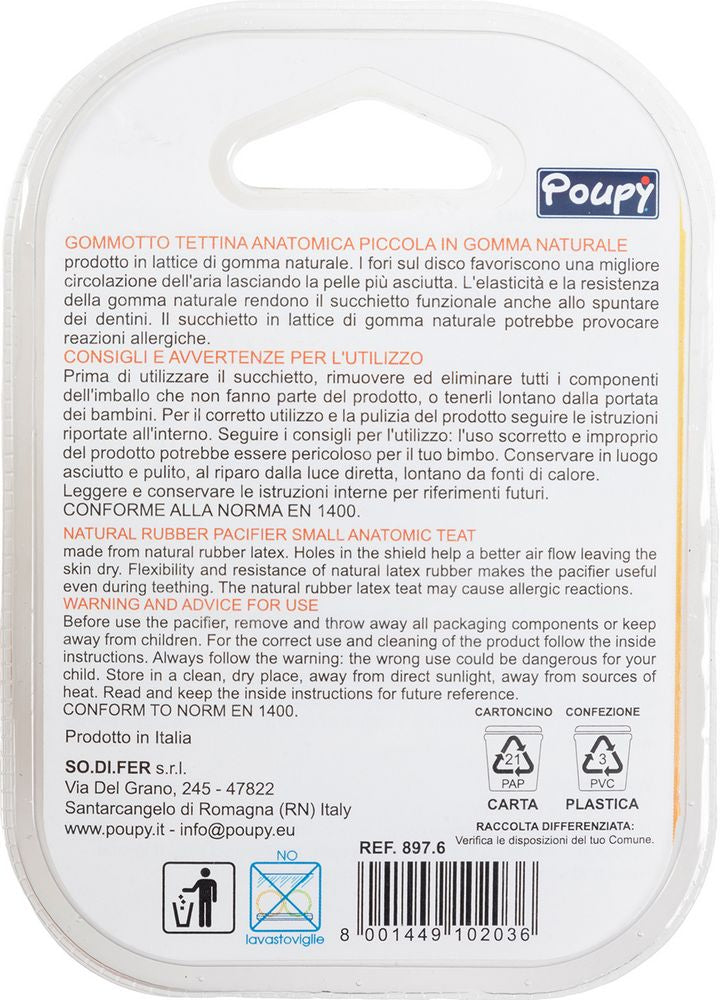 POUPY Gommotto in gomma per bimbi con tettarella anatomica, senza BPA, lavabile