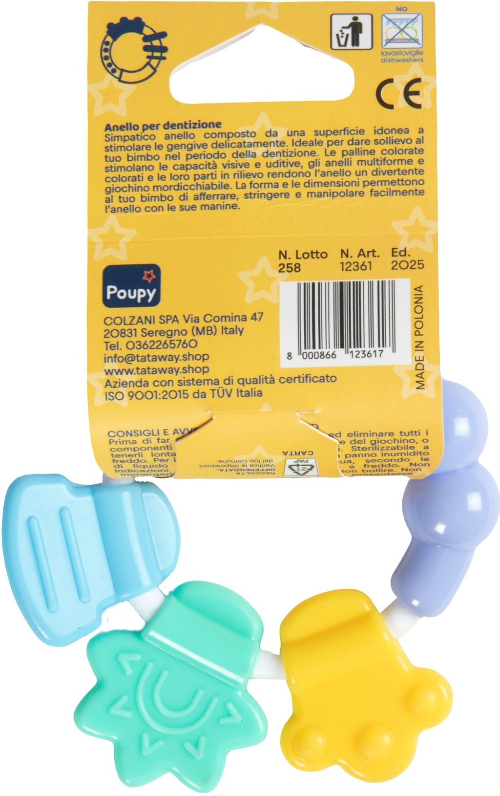 POUPY Anello da Dentizione per bambini mordicchiabile, con materiale atossico