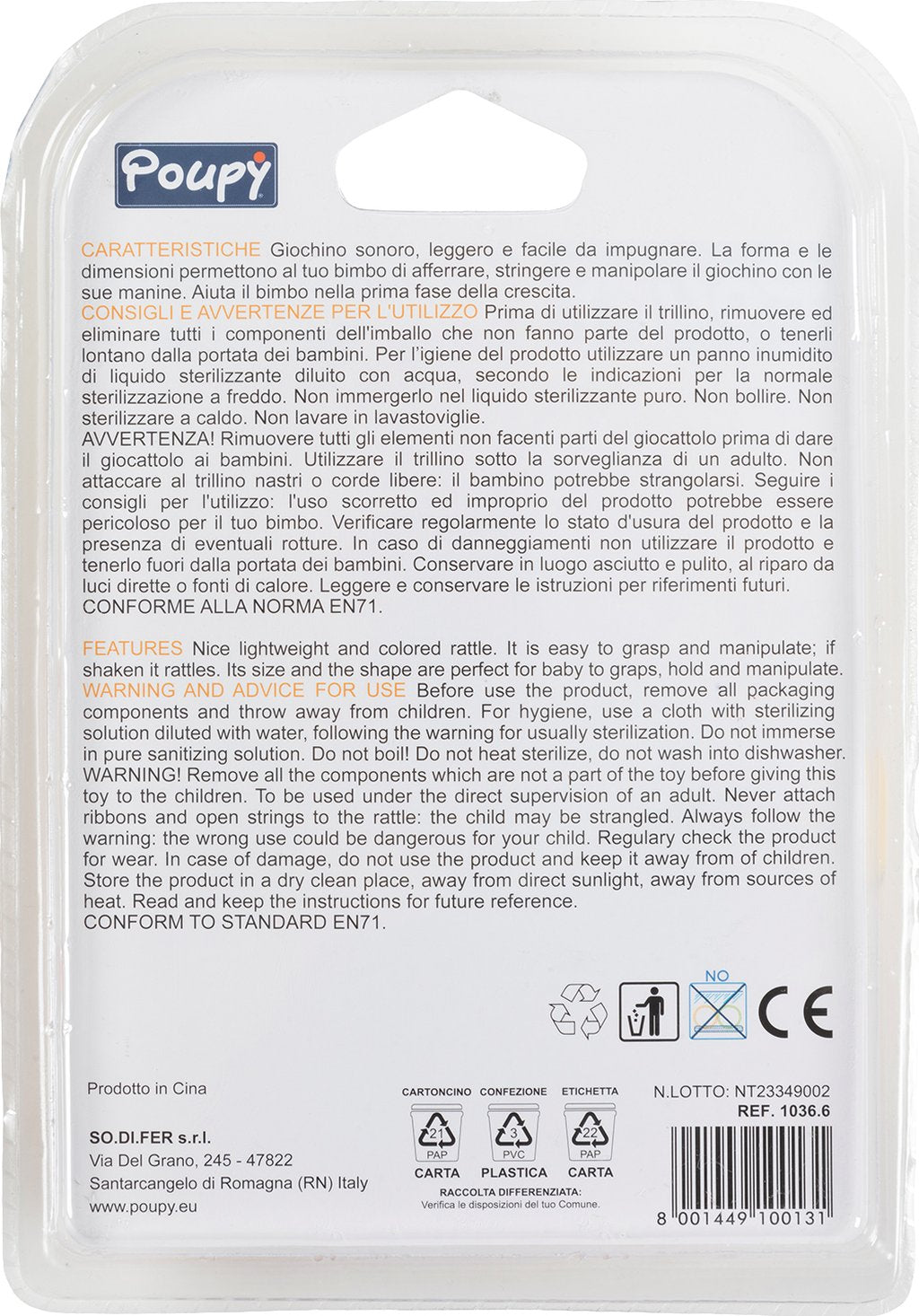 POUPY Pesciolino Girellino Bimbi Sonoro con forma e dimensioni adatte Originale