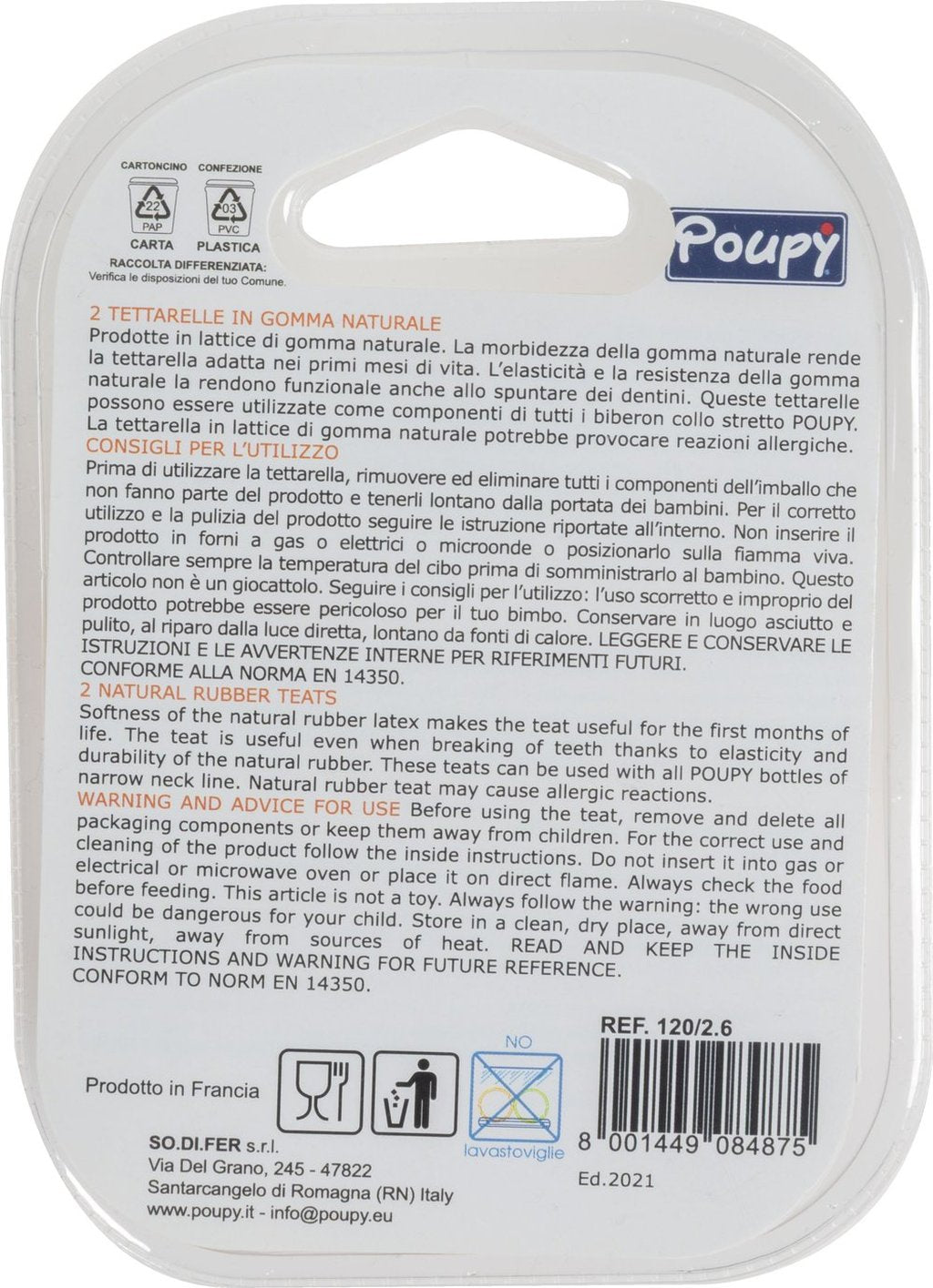 POUPY Tettarella in gomma per biberon, senza BPA, lavabile e riutilizzabile