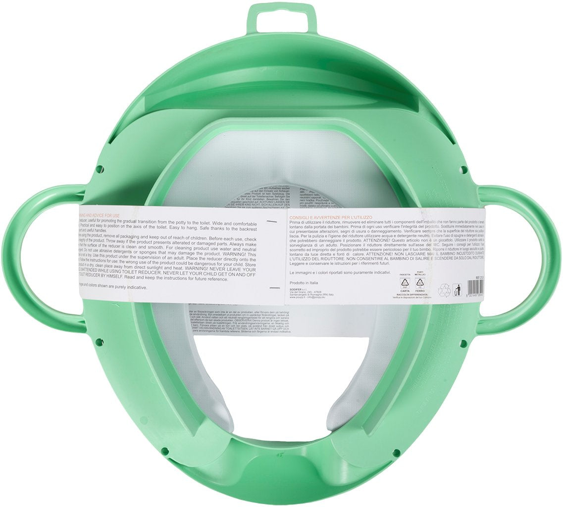 POUPY Riduttore WC per Bambini Verde, con maniglie per tenersi e schienale