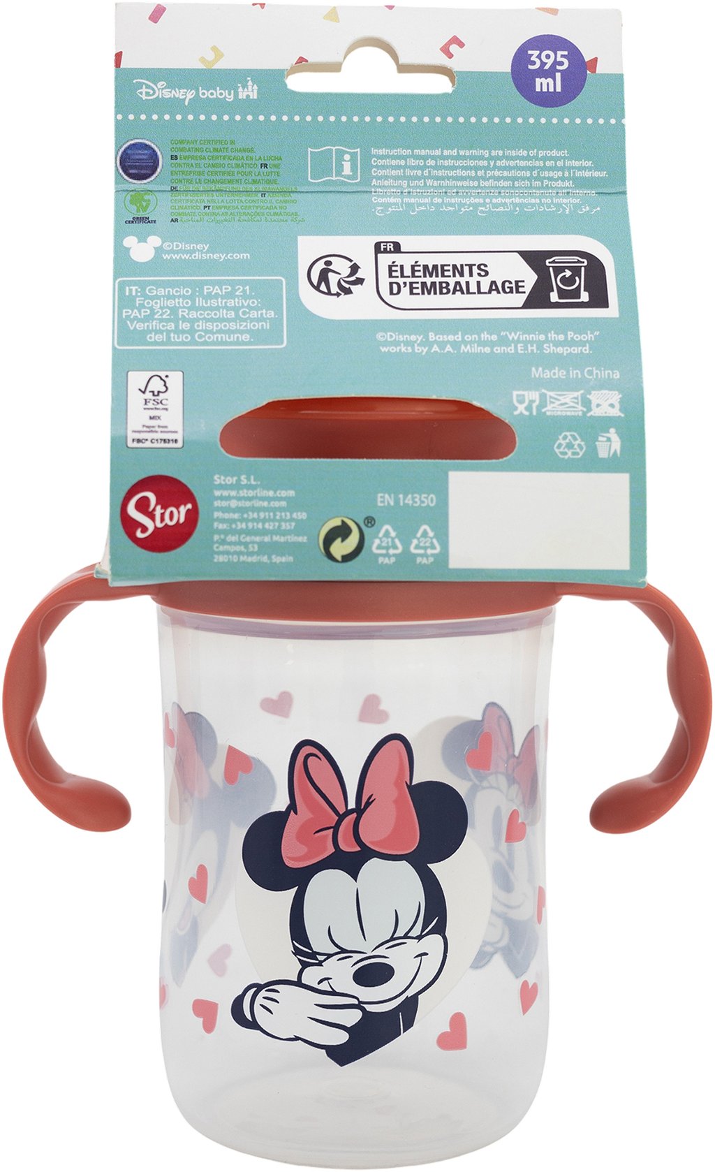STOR Bicchiere da Viaggio Disney Minnie 395ML, in plastica senza BPA, con due