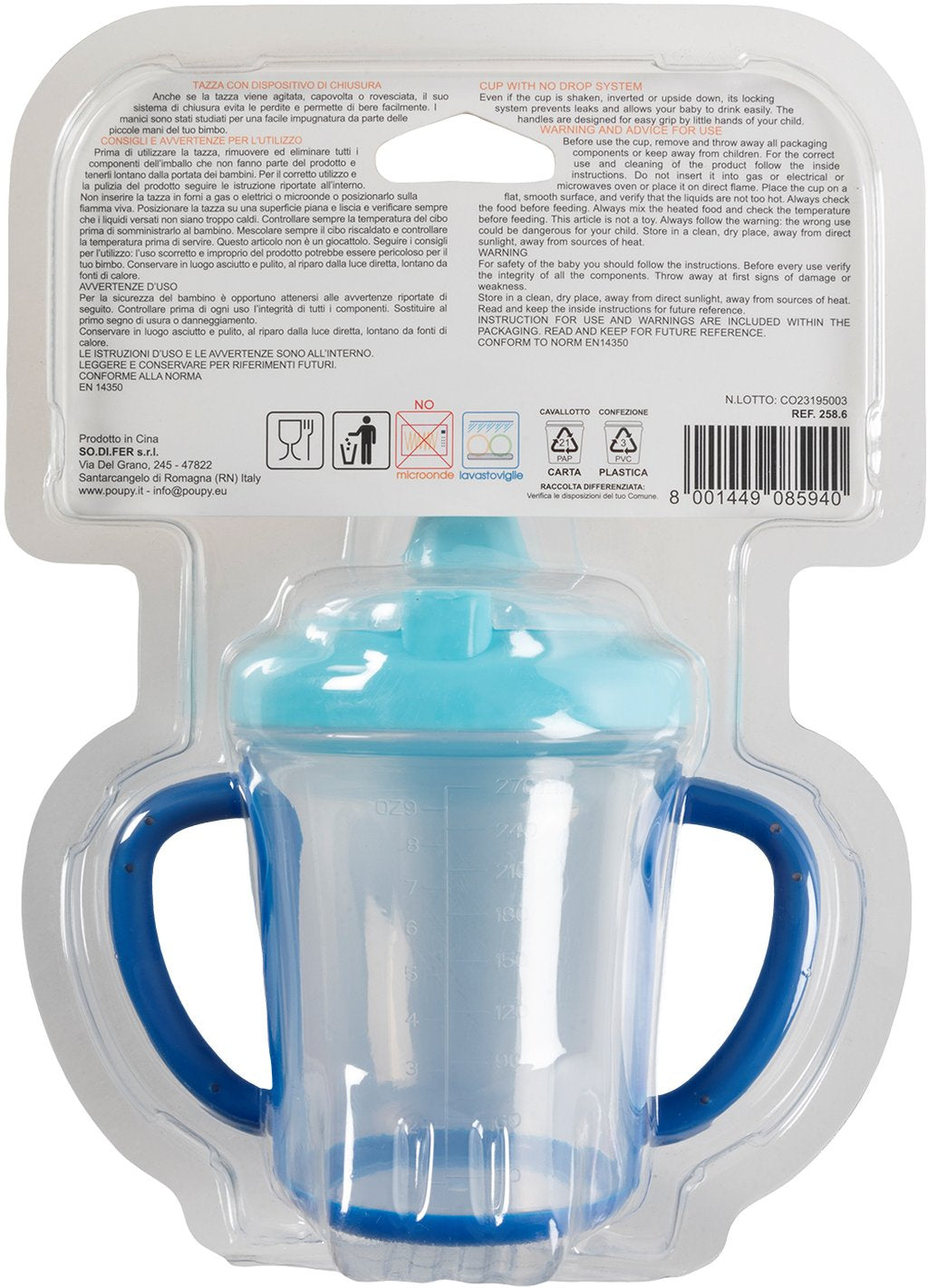 POUPY Tazza Salvagoccia per Bambini con Beccuccio e Manici Ergonomici Scuola