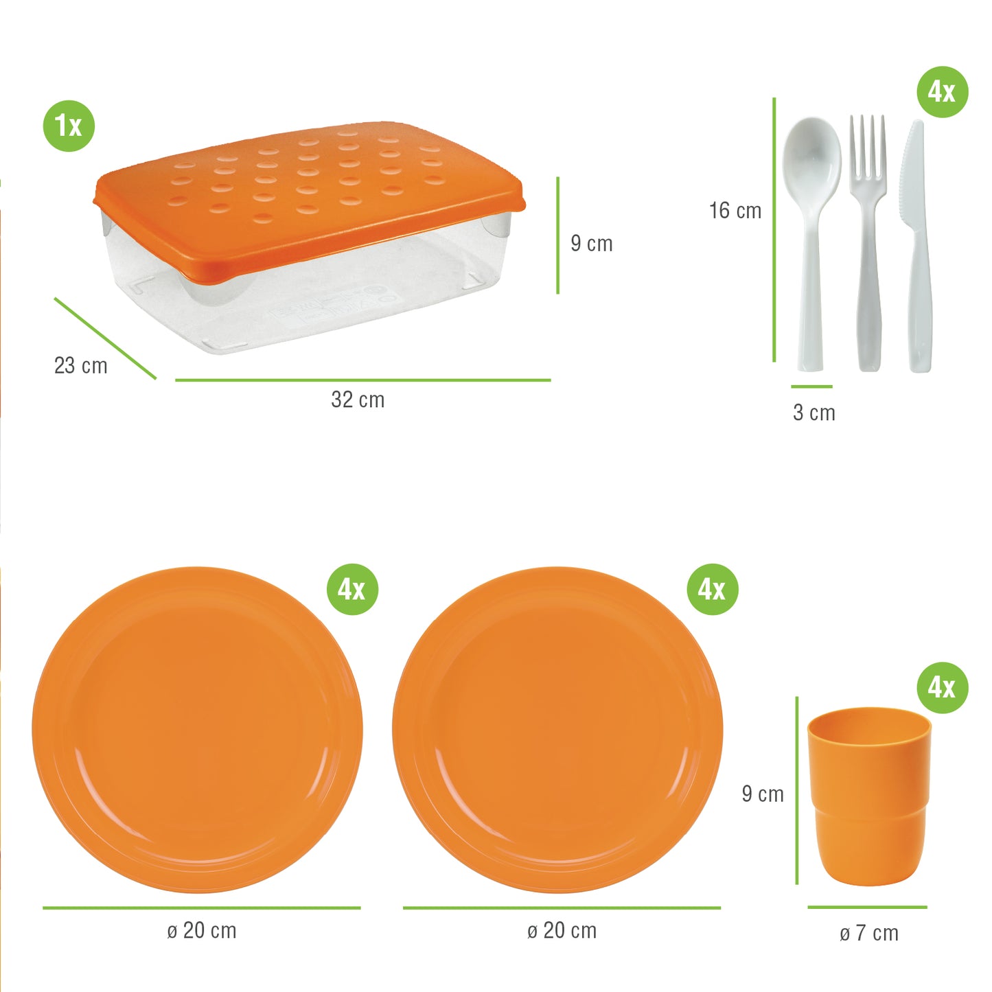 COSMOPLAST Set picnic stoviglie per 4 persone 25 pezzi riutilizzabile Originale