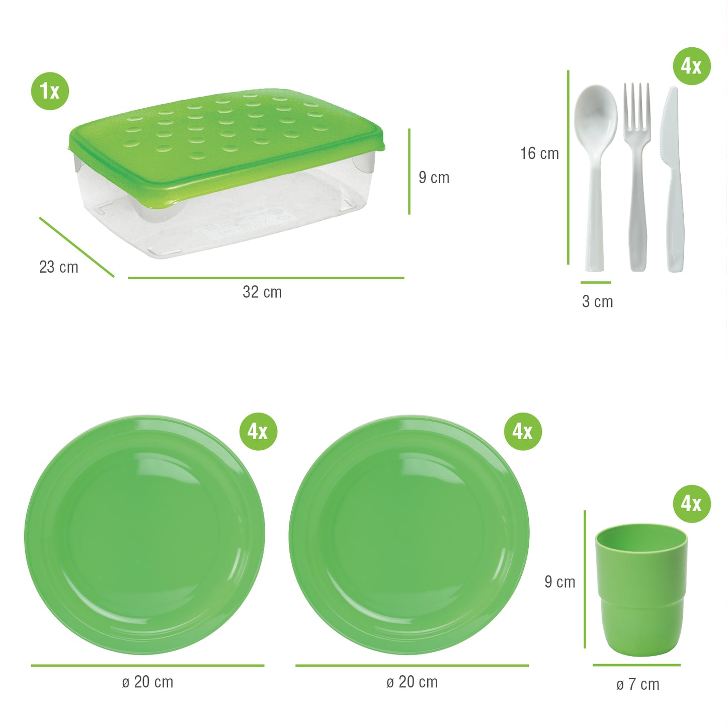 COSMOPLAST Set picnic stoviglie per 4 persone 25 pezzi riutilizzabile Originale