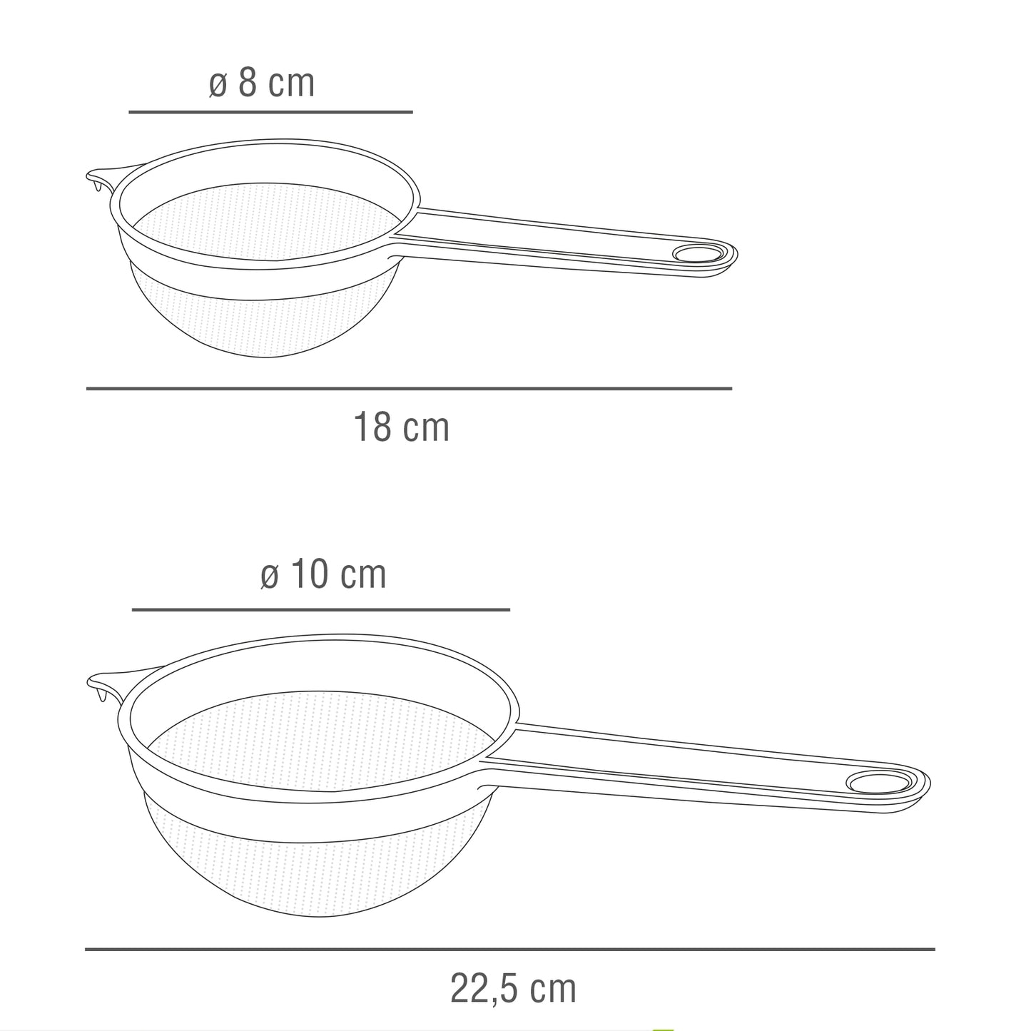 2 colini da cucina diametro 8 e 10 cm, rete fine in Nylon. 100% Made in Italy