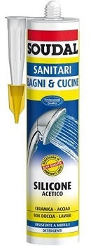 SOUDAL SILICONE ACETICO SANITARI BIANCOML.300 ANTIMUFFA