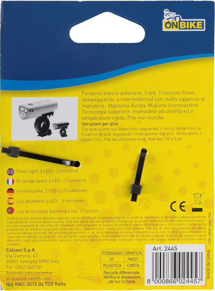 ON BIKE Fanale Anteriore 3 LED Bici