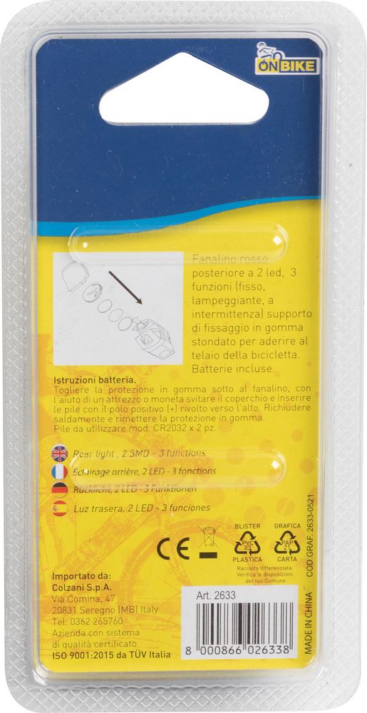 Fanale posteriore bici due LED rossi aggancio al telaio