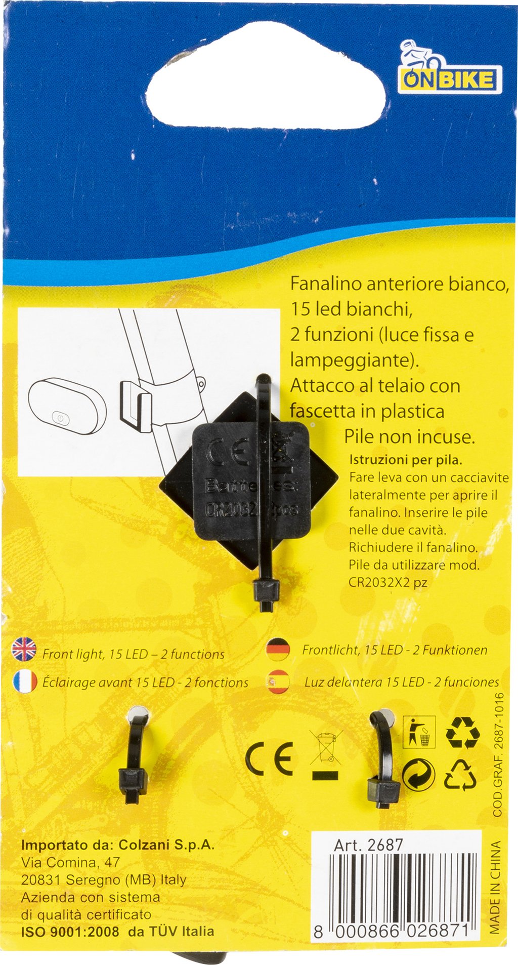 ON BIKE fanale anteriore con 15 LED bianchi ultra-luminosi, design compatto