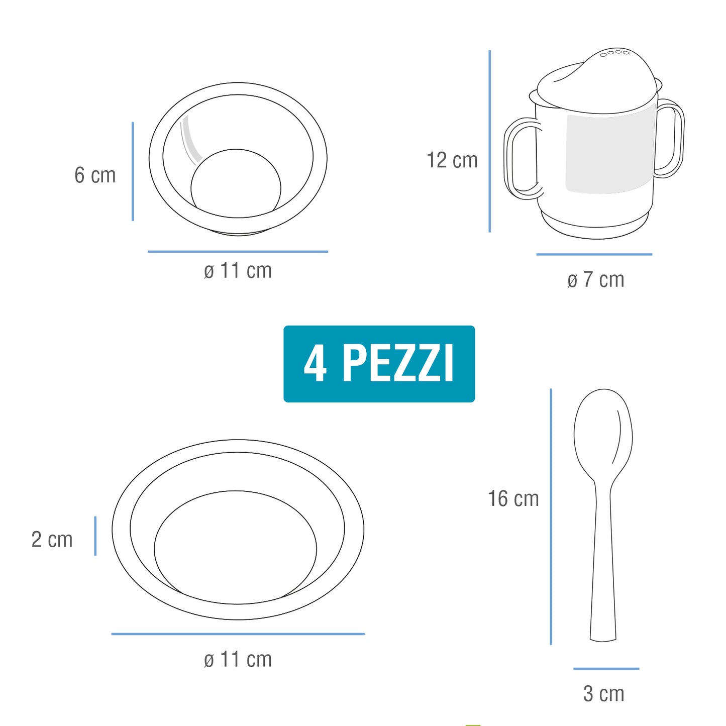 COSMOPLAST Set Pappa 4 Pezzi - Leoncino Funky - colore bianco. 0% BPA. 100%