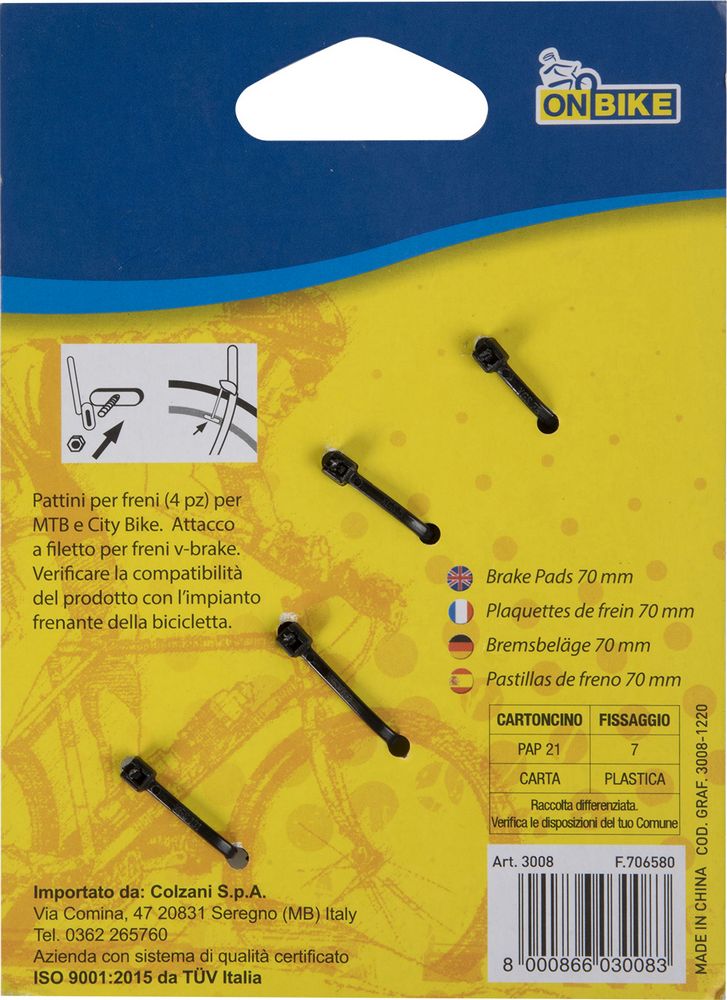 Pattini freni bici per MTB e city bike mod. v-brake quattro pezzi 70mm