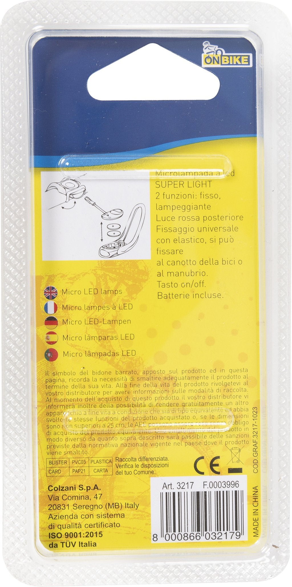 ON BIKE Micro Lampada posteriore 1 Led 2 Funzioni Accessorio Originale