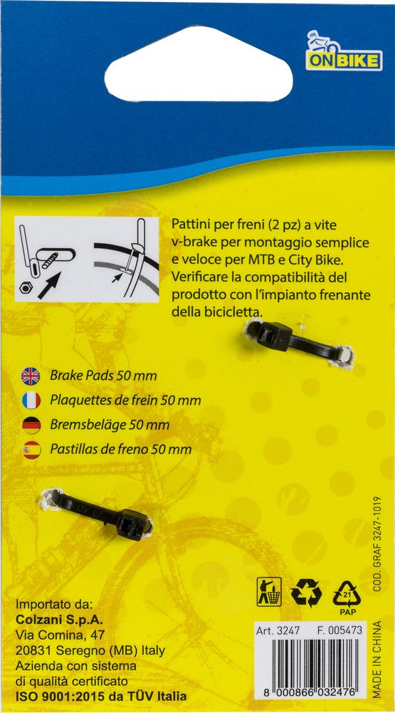 Pattini freno 50 mm ciclo sport 2pz.